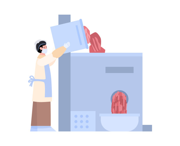 肉制品厂的工人正在为绞肉机服务图片下载