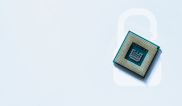 计算机安全。以计算机处理器芯片为背景的网络数字安全技术。互联网数据隐私，网络安全保护理念。图片下载