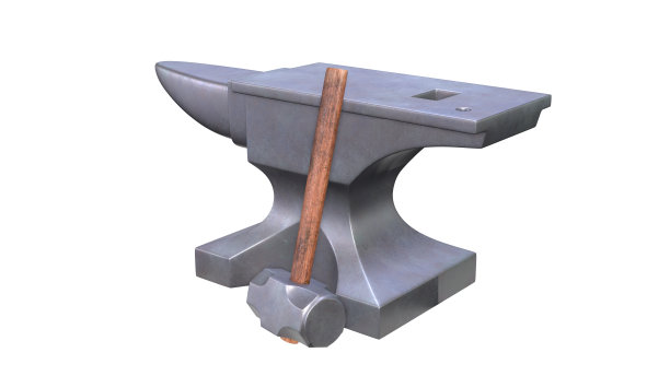 铁砧和铁锤隔离在白色背景上图片下载