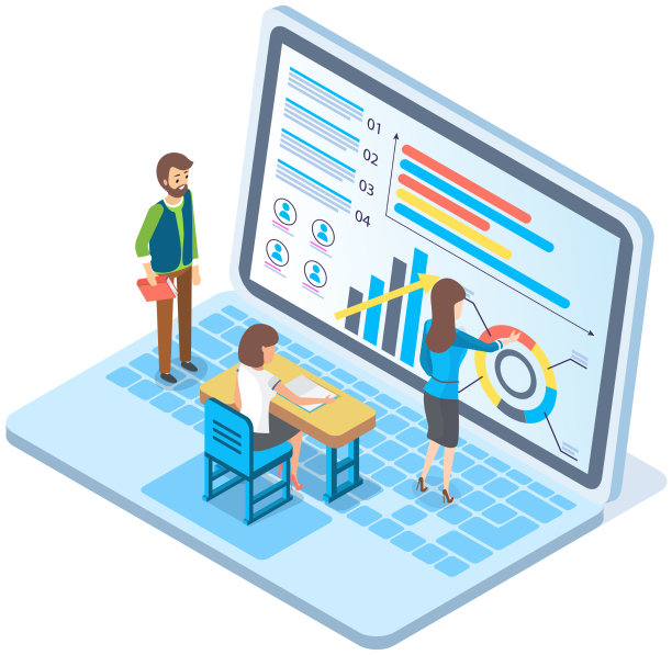 专家工作者看着统计人员评估图片下载