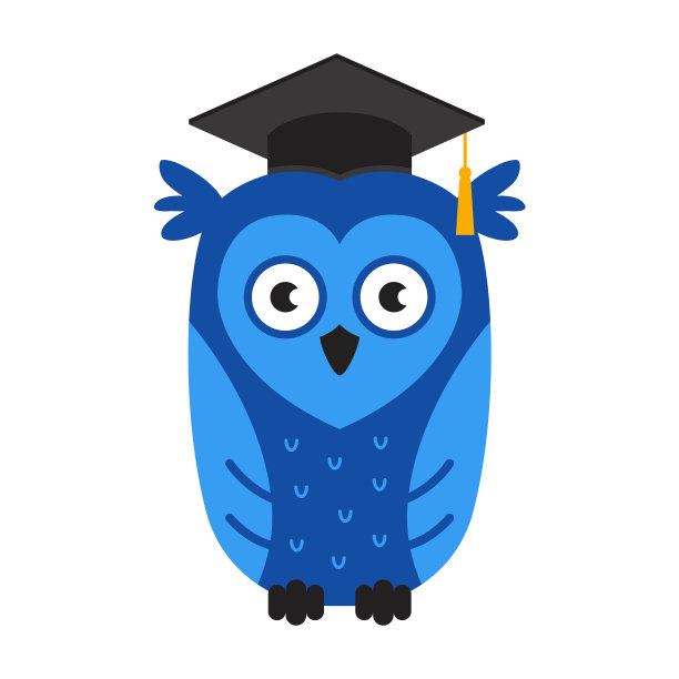 戴着帽子的蓝色聪明猫头鹰象征着知识和智慧图片下载