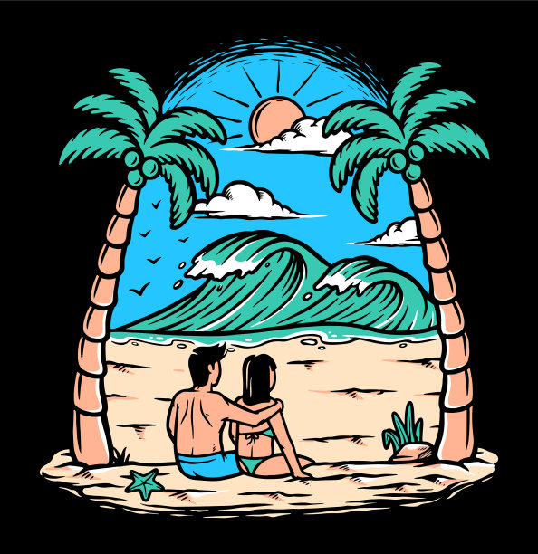 海滩上的一对年轻夫妇图片下载