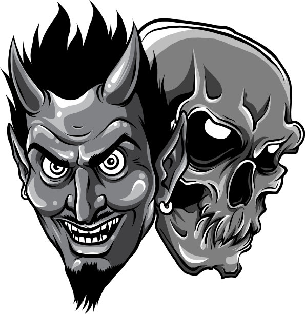 单色恶魔和骷髅头图片下载