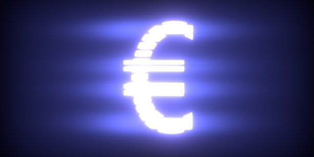 黑色背景上闪闪发光的欧洲货币象征。三维可视化图片下载