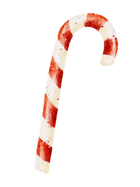 水彩糖果甘蔗与白色和红色条纹孤立的白色背景。传统的圣诞甜。图片下载