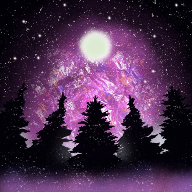 森林里粉红色的夜空图片下载