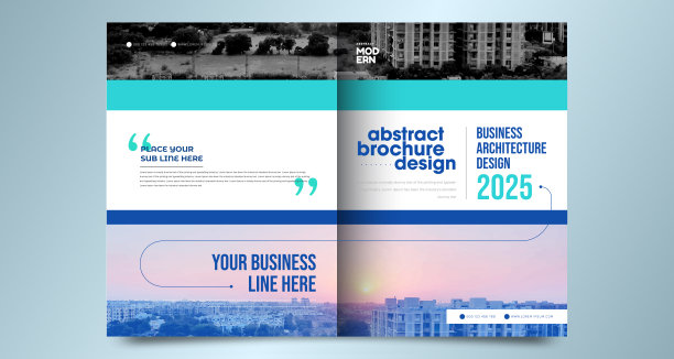 摘要a4宣传册封面设计。文本框的表面。城市城市视图字体。蓝色，绿色，白色标题表模型。创意矢量首页。图片下载