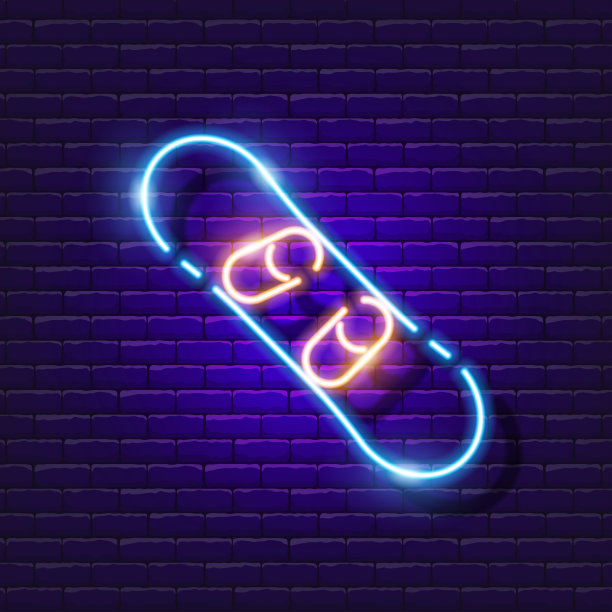 滑雪板氖图标。冬季运动的发光标志。矢量插图设计。体育的概念。极端的滑雪。图片下载