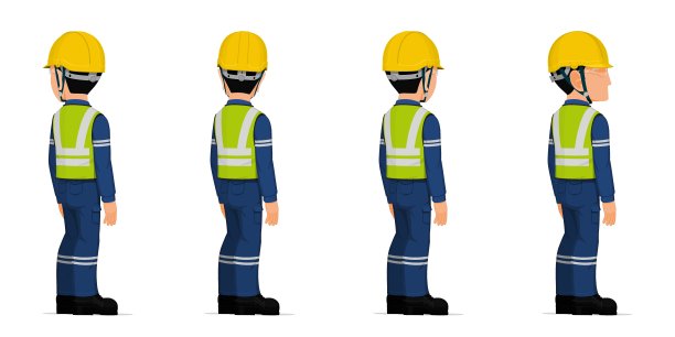 一组产业工人在白色背景图片下载