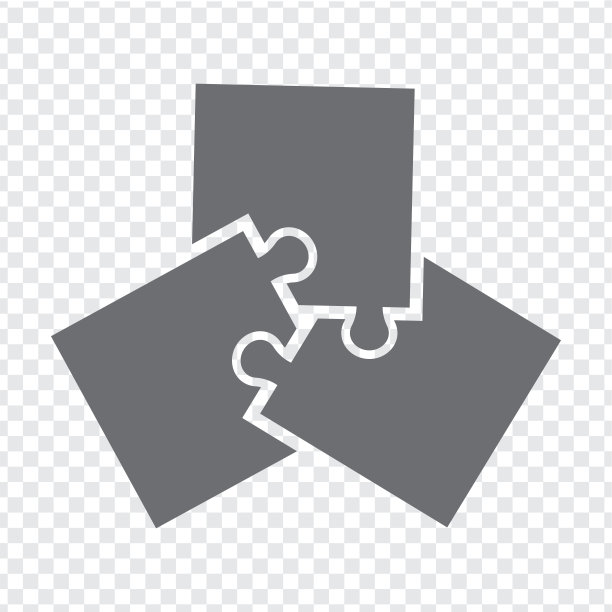 简单的图标多边形拼图在灰色。简单的图标拼图的三个元素在透明的背景上为您的网站设计，徽标，app, U. EPS10。图片下载