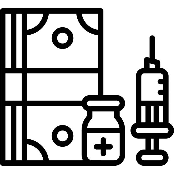 成捆的钞票和疫苗图标，疫苗开发相关矢量图片下载
