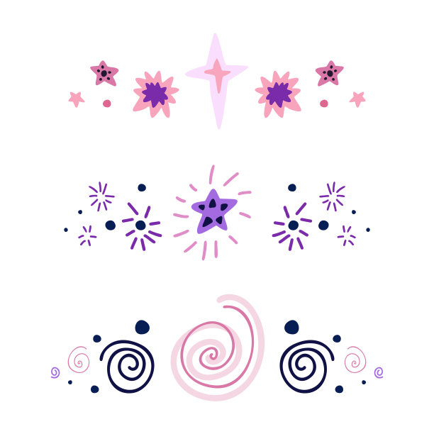 由星星、点和螺旋组成的一组间隔。向量空间设计元素。手画平宝宝宇宙文本分隔符的文章，邀请和卡片。图片下载