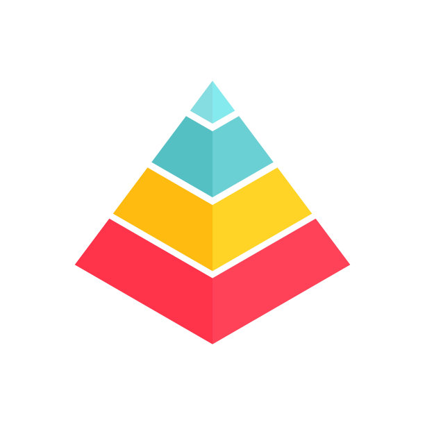 金字塔形状与四个彩色图表。带有数据段的业务信息图等距模板图片下载