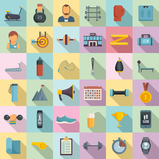 私人教练图标设置扁平风格图片下载