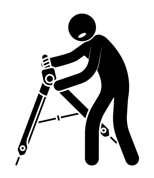 简笔画，人与指南针，分法器。工程师，建筑工人测量土地的面积。孤立的矢量在白色背景图片下载