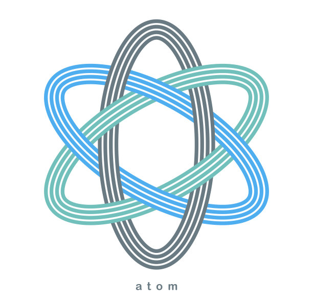 原子矢量符号以现代线性风格孤立于白色之上，科学符号或基本粒子标志，物理教育学习主题。图片下载