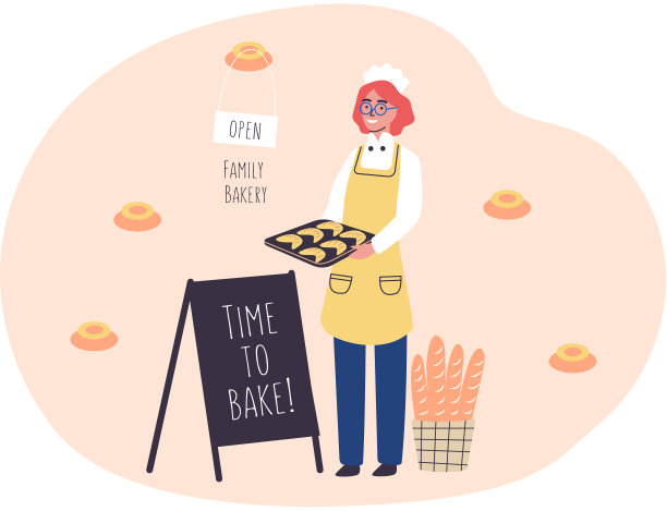 家庭烘焙概念与快乐的女人面包师图片下载