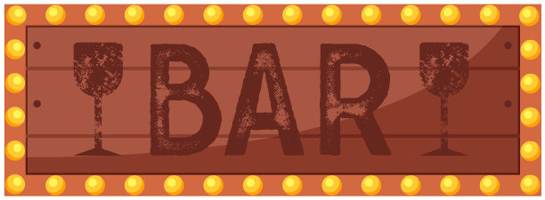 木制招牌，装饰有灯泡条图片下载