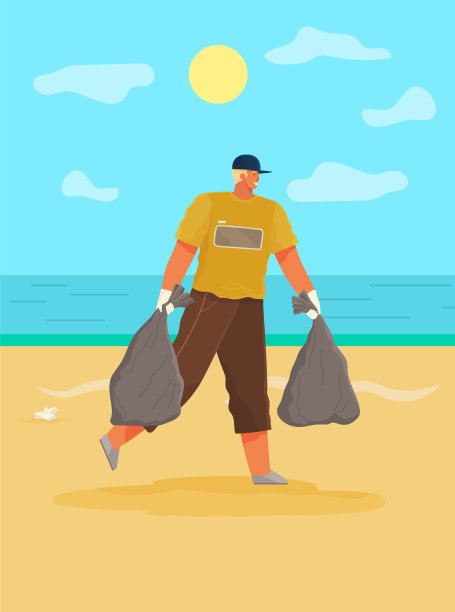 人类正在清除海岸线上的废纸图片下载