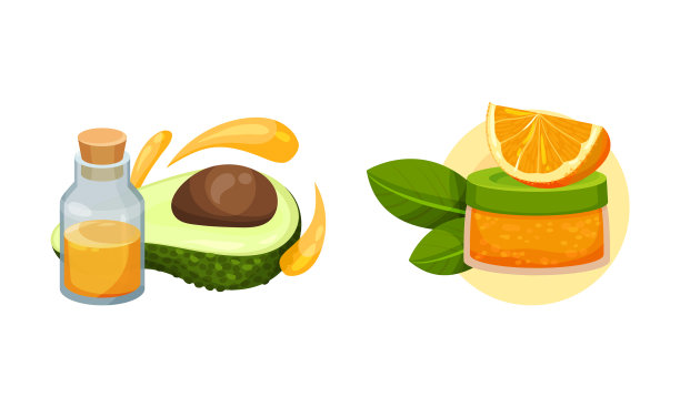化妆油与桔子和鳄梨在罐子图片下载