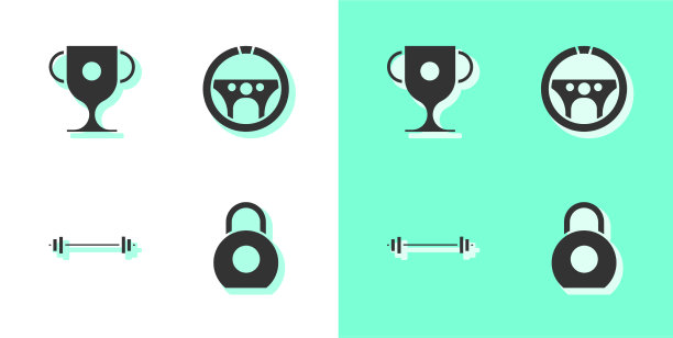 设置壶铃奖杯杠铃和方向盘图片下载