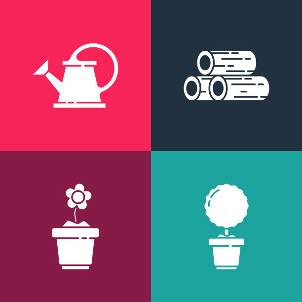 把波普艺术花放在圆木和花盆里图片下载