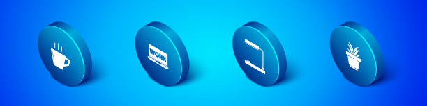 在花盆中设置等距咖啡杯、台灯图片下载