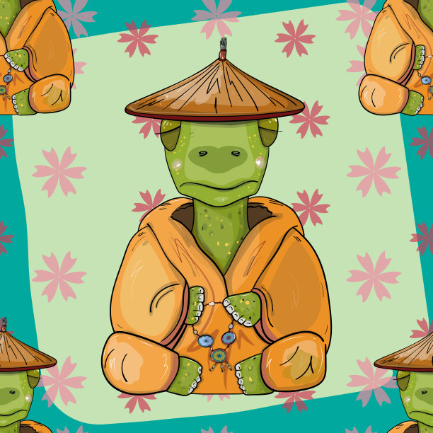 绿海龟卡通。无缝的矢量模式图片下载