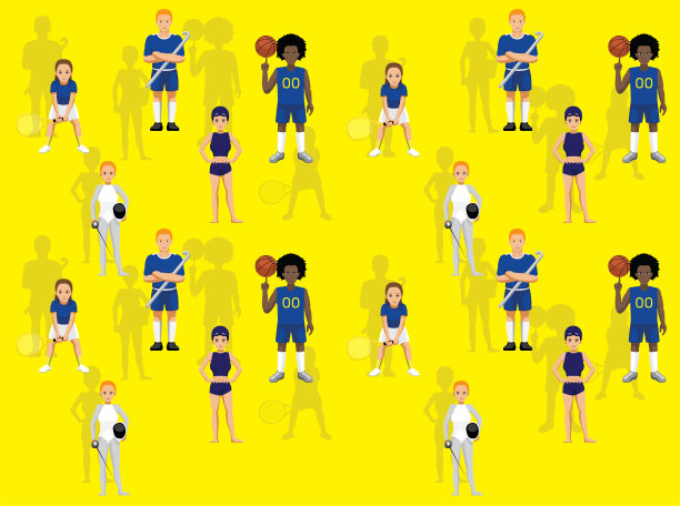 运动玩家漫画风格设置卡通矢量无缝墙纸图片下载