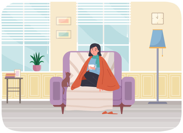 女人感冒了，正在喝热茶。猫主人因病毒感染生病在家图片下载