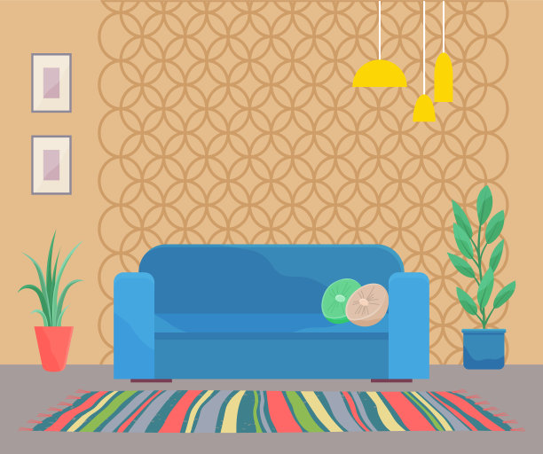 客厅室内设计有蓝色沙发图片下载