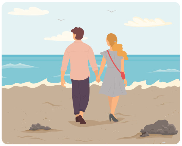 恋爱中的年轻情侣拥抱并凝视大海图片下载