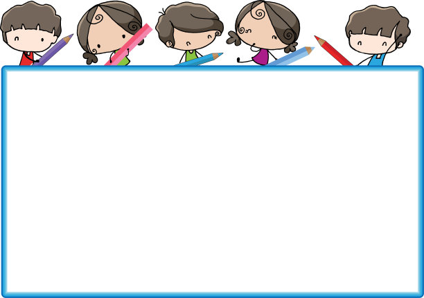 矢量卡通男孩和女孩的彩色铅笔设置边框背景图片下载