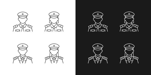 邮轮船员线性图标设置为暗和光模式图片下载