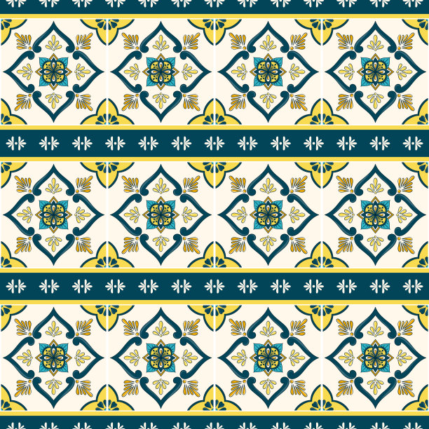 墨西哥瓷砖花纹矢量无缝与陶瓷边框装饰。葡萄牙的阿祖莱荷斯，普埃布拉塔拉韦拉，意大利西西里或西班牙的马爵利卡。厨房墙面背景图片下载