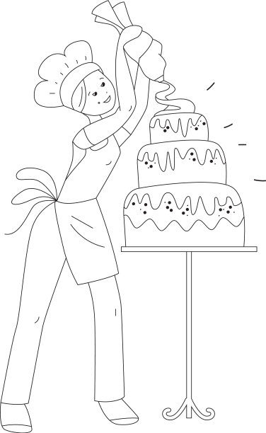 年轻的女面包师装饰生日蛋糕图片下载