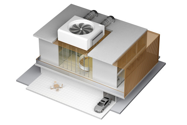 有大型屋顶空调的私人住宅建筑图片下载