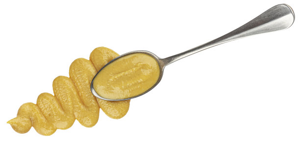 一勺芥末酱孤立在白色，俯视图图片下载