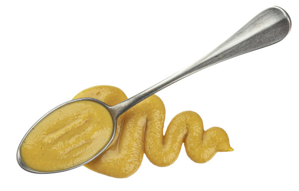 一勺芥末酱孤立在白色，俯视图图片下载