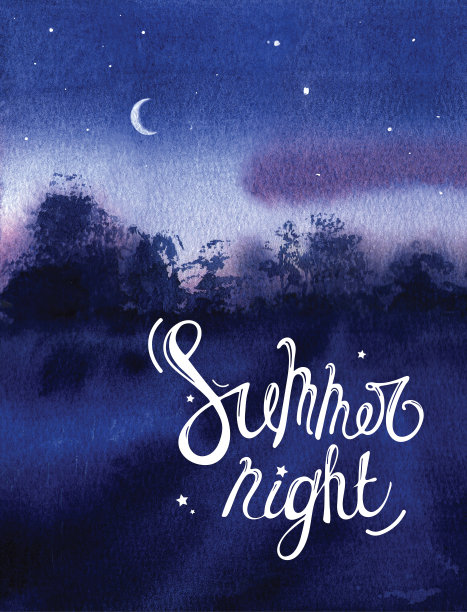 美丽的夜晚景观。旅行。星空，乡间小路边草。图片下载