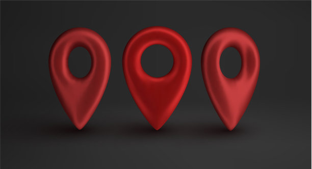 红色地图指针孤立在黑色背景找到图片下载