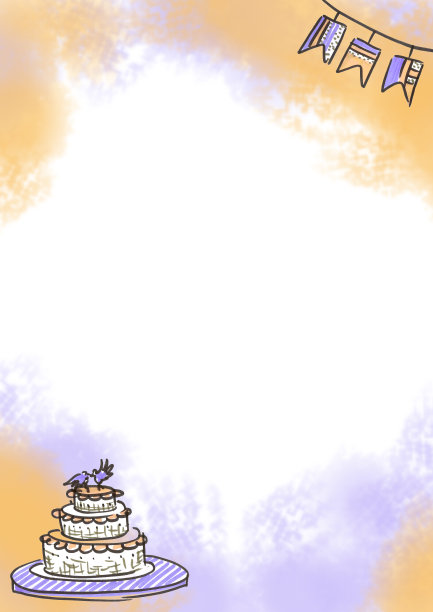 图案婚礼邀请或贺卡庆祝在线条艺术风格的紫罗兰和米色背景文本。用毡笔画的涂鸦。蛋糕和复选框的插图祝贺婚礼的日子。图片下载