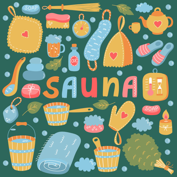 桑拿俄罗斯榕树彩色图标集图片下载