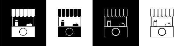 设置街道摊位与遮阳篷和木架图标图片下载