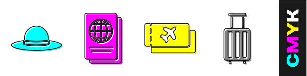 设优雅女子帽护照机票图片下载