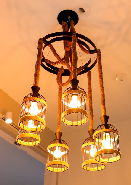 美丽的淡黄色枝形吊灯，上面有花，在卡拉奇国家孵化中心图片下载