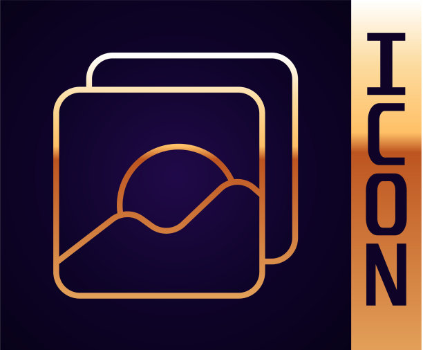 金色线照片图标孤立在黑色背景图片下载