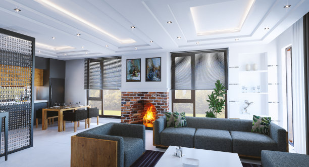 带有壁炉的现代客厅图片下载