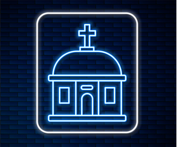 发光的霓虹灯线圣托里尼建筑图标孤立图片下载