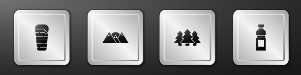 Set睡袋山森林和瓶子图片下载